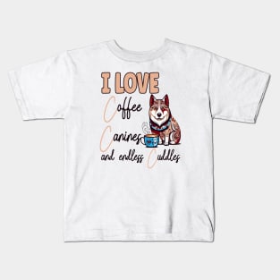 I Love Coffee Canines and Cuddles Siberian Husky Owner Funny Kids T-Shirt
